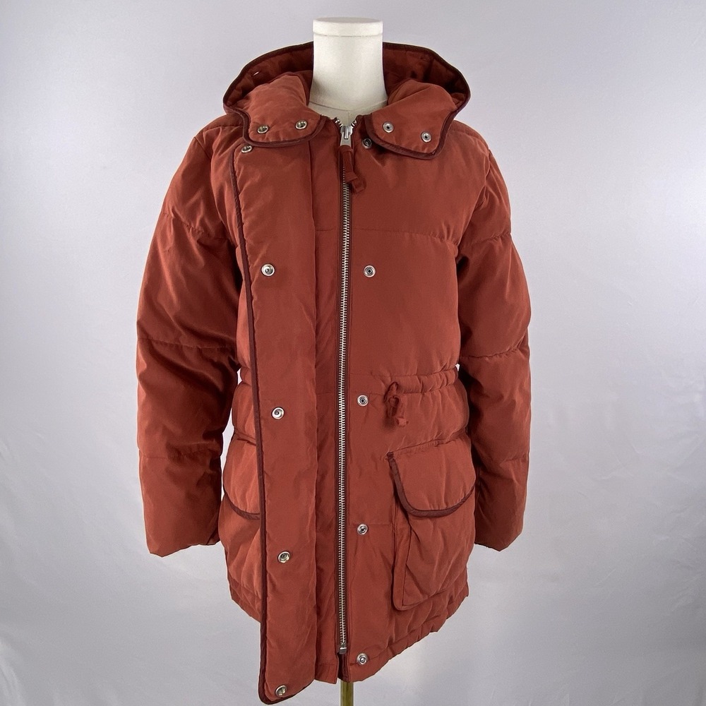 Abercrombie & Fitch Puffer Parka Jacket Womens Small Rust Orange Hooded Gorpcore